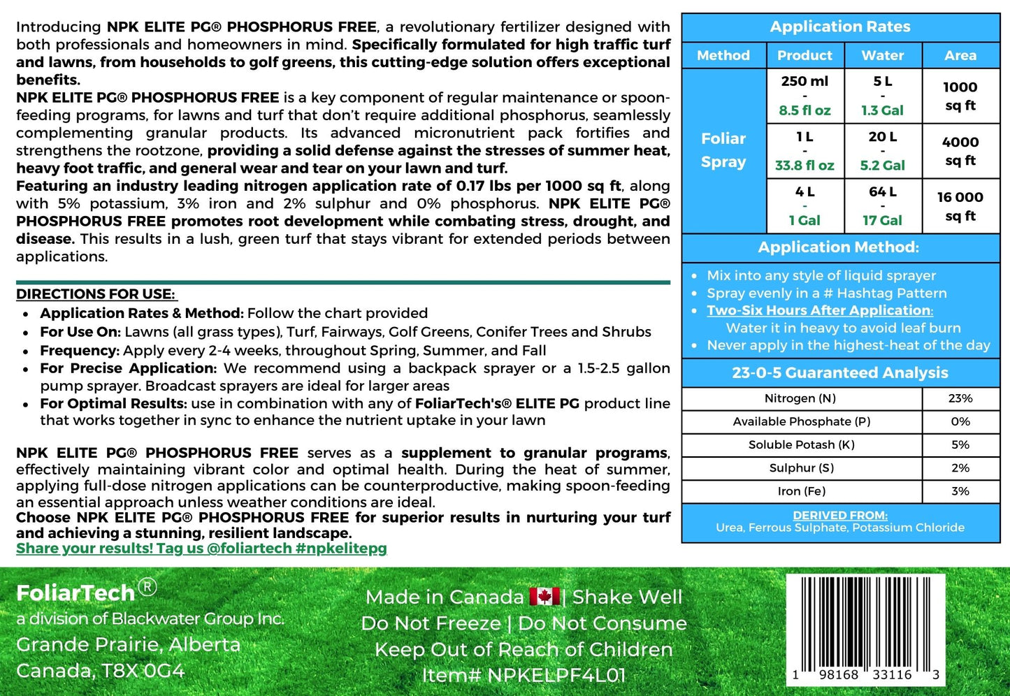NPK ELITE PG PHOSPHORUS FREE® - Liquid Fertilizer