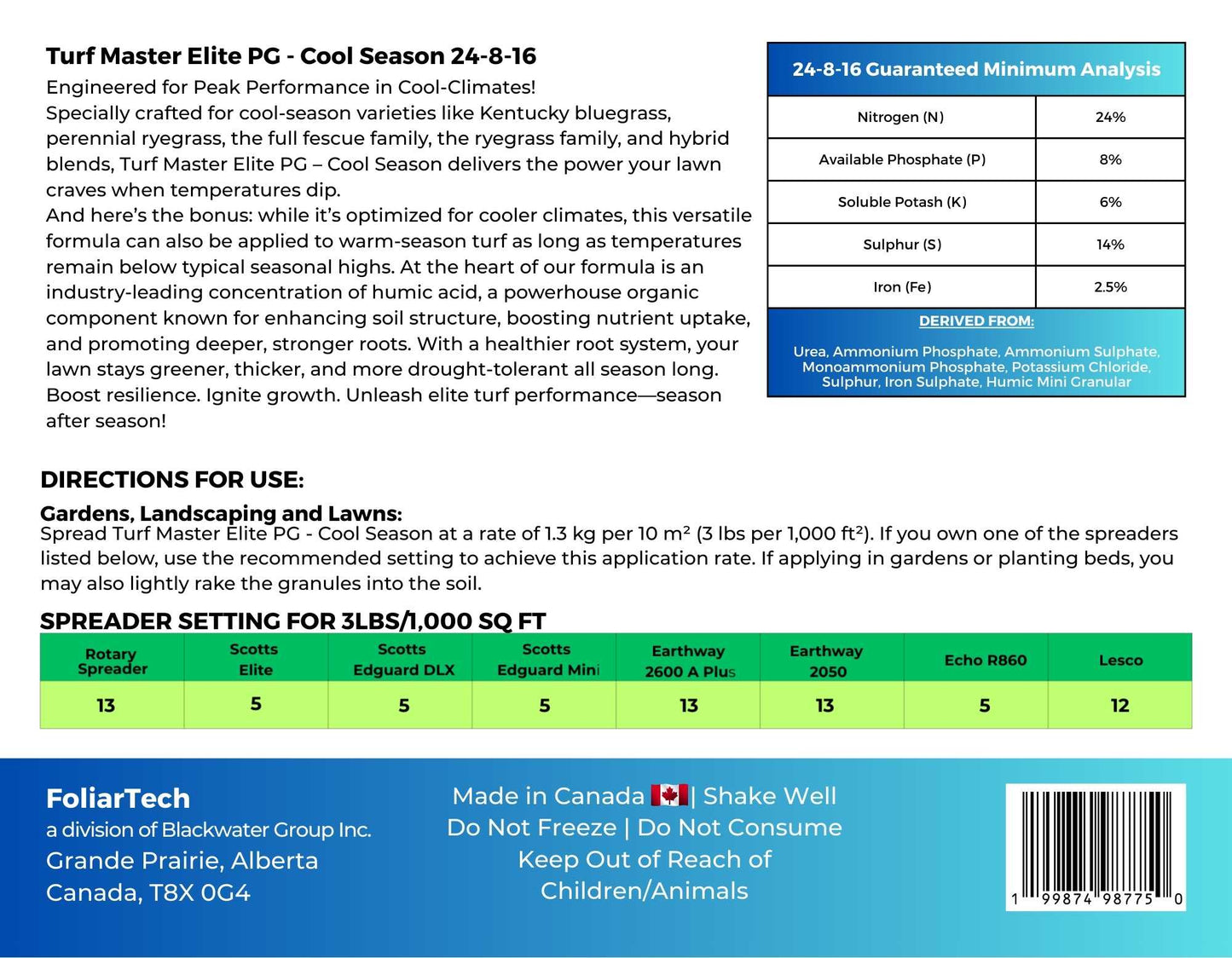 TURF MASTER ELITE PG - COOL SEASON GRANULAR FERTILIZER